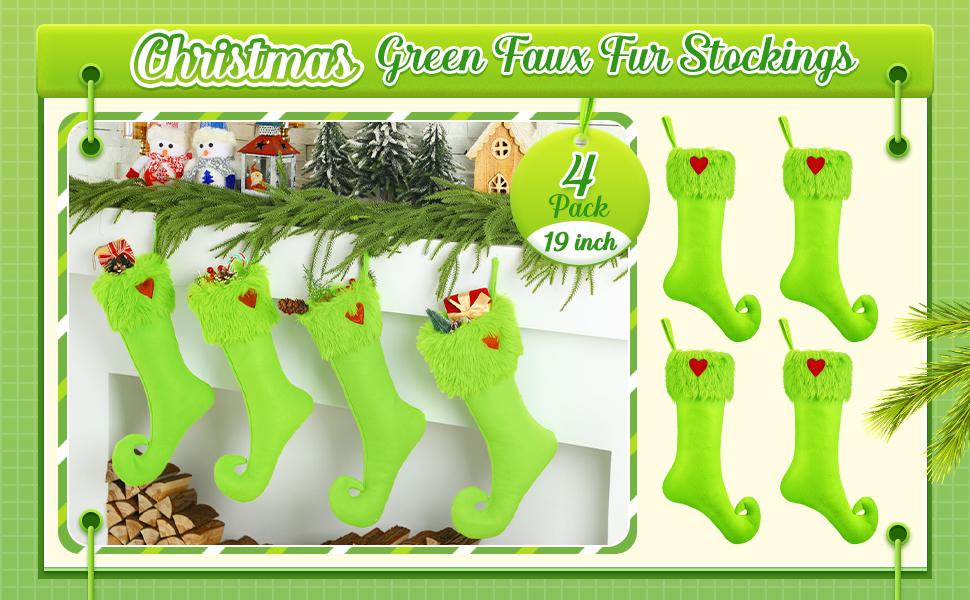 Christmas Clearance Sale Christmas Stockings 24/4 Pcs Cute Large Capacity Funny Green Furry Christmas Decor Mini Dot Xmas Stockings Candy Bag Green Christmas Monster Decoration Home Door Wall Fireplace Stocking Stuffer Burr Basket Christmas Gifts