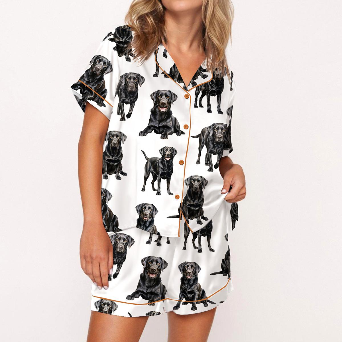 Puppies and Kitties Animals Pajama Set For Women Print Comfy Satin Sleepwear & Loungewear Pjs Printing Silky Short Sleeve Top & Shorts - SHESHOW