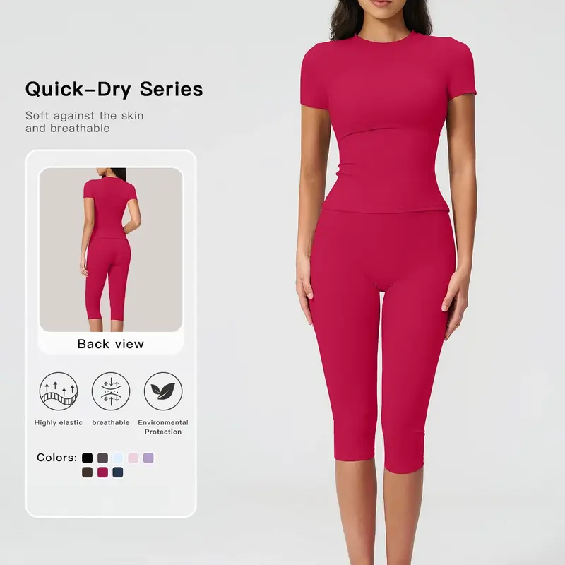 【Black Friday】Breathable Tight Yoga Set, High Waist Quick-Dry Fitness Wear, Versatile Capris Pants, Sporty Outfit for All Seasons