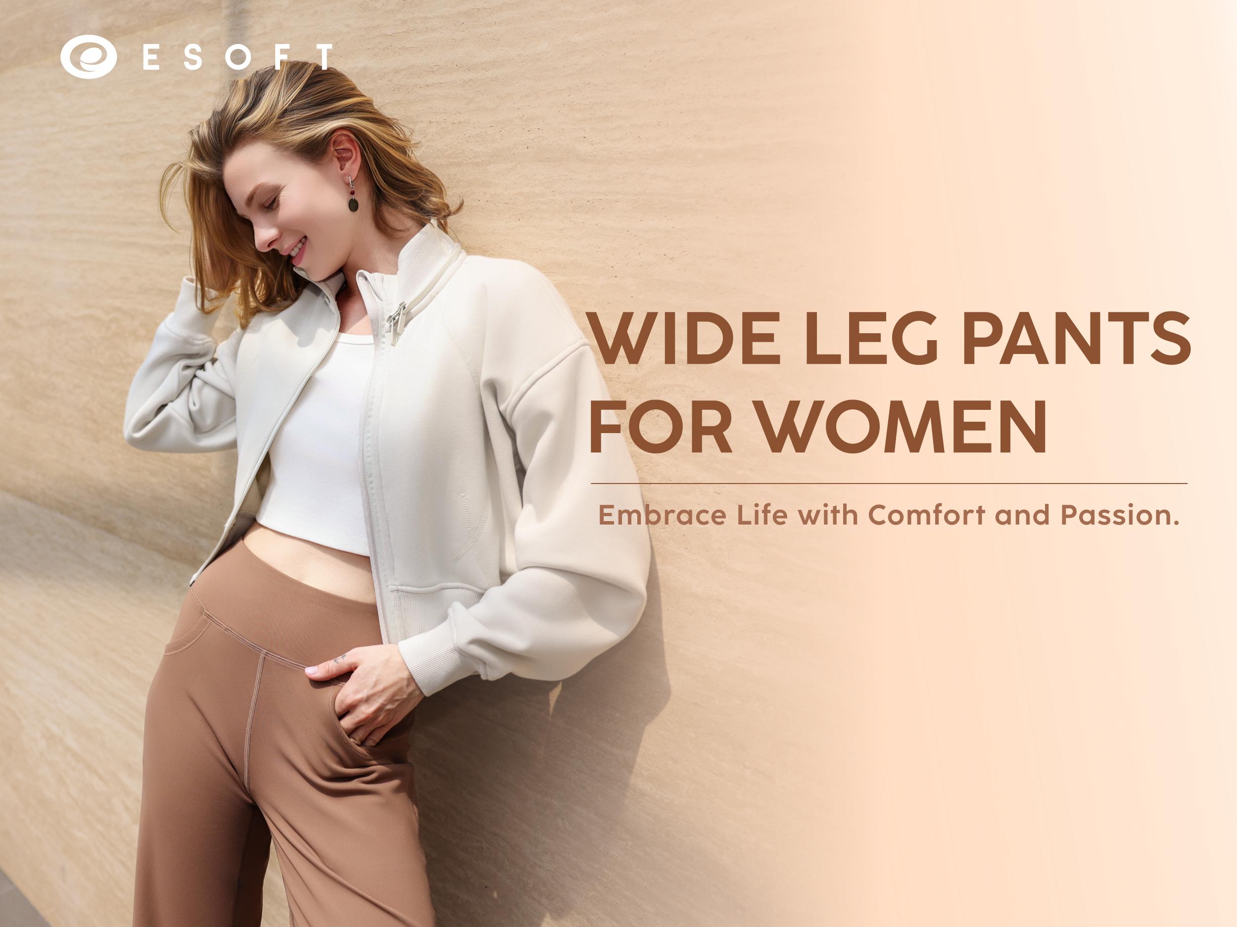 ESOFT Womens Wide Leg Yoga Pants High-Waisted Business Casual Pants with Pockets Comfortable Athletic Sweatpants