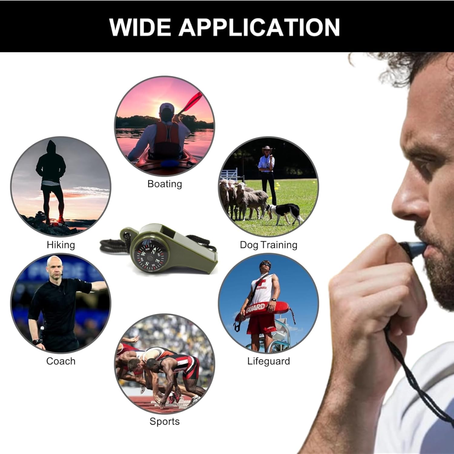 Multi-Function Safety Whistle - Loud High-Decibel Alarm, Compass & Thermometer for Camping, Hiking, Outdoor Adventures