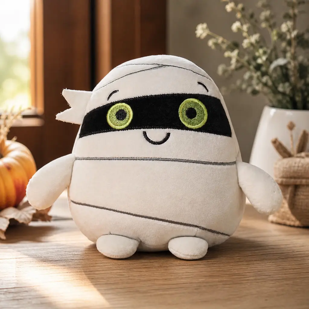 Halloween Mummy Plush Decor, Cute Spooky Stuffed Mummy Figure for Room, Desk, Party & Holiday Gift
