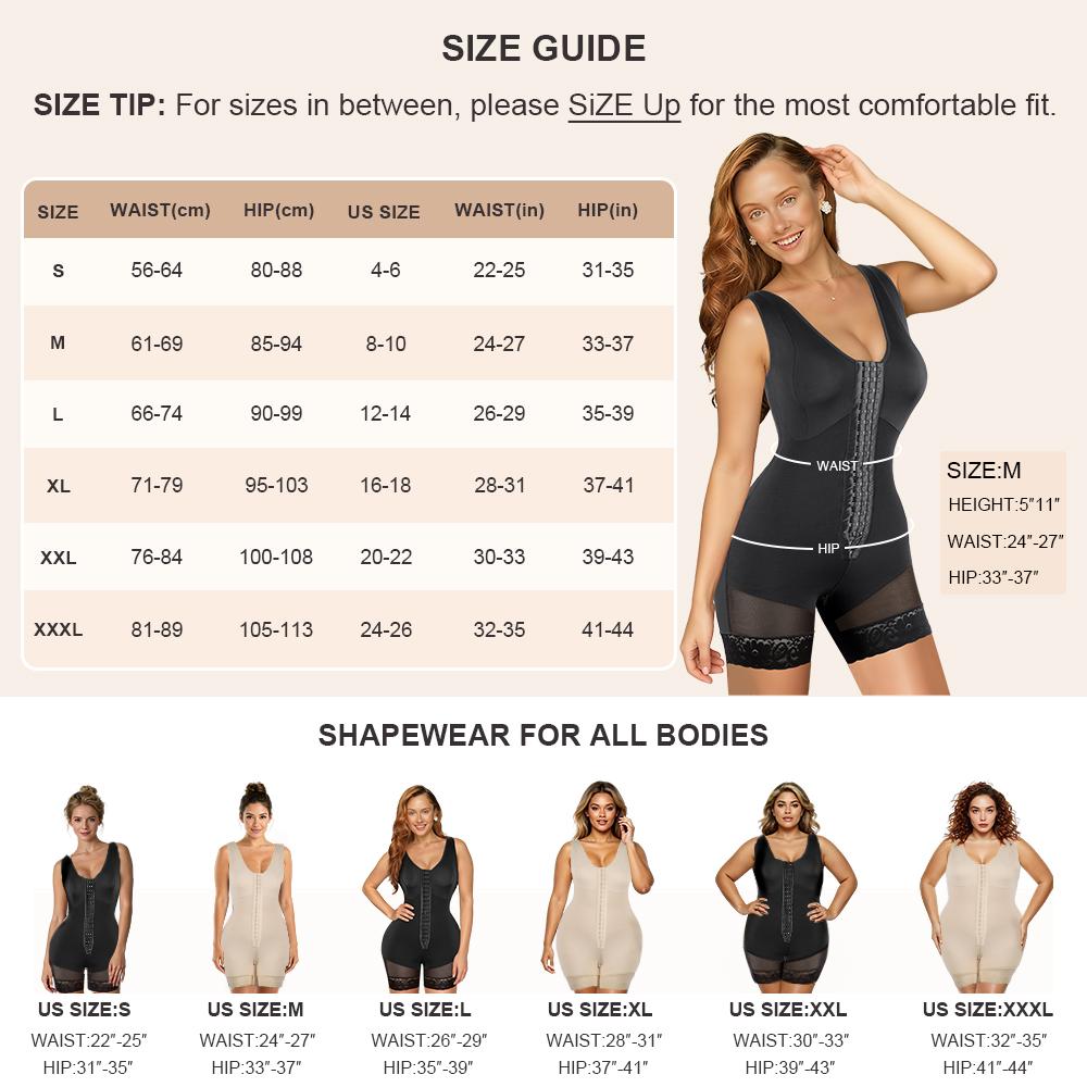 EOMENIE Women's Fajas Colombianas Shapewear Tummy Control Full Shapewear Butt Lifter with Zipper Crotch Hooks & Eyes Closure Anti-Roll Silicone Strips Adjustable Fit
