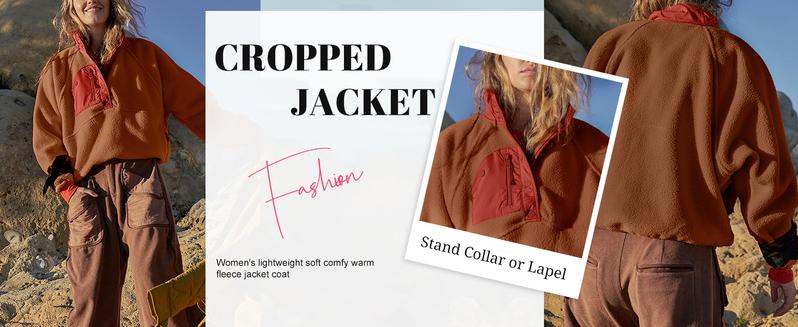 UANEO Women's Lightweight Fleece Pullover Jacket Cropped Fall Winter Fuzzy Sherpa Jacket Sweatshirt Coat with Pockets Casual Long Sleeve Womenswear