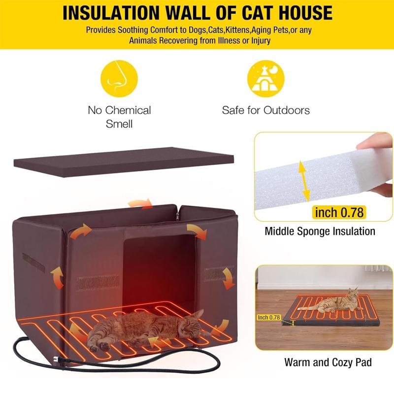 Aivituvin-Insulated/Heated Wooden Cat House with Soft Liner | Waterproof Roof,Stray Cat House,Winter Cat House