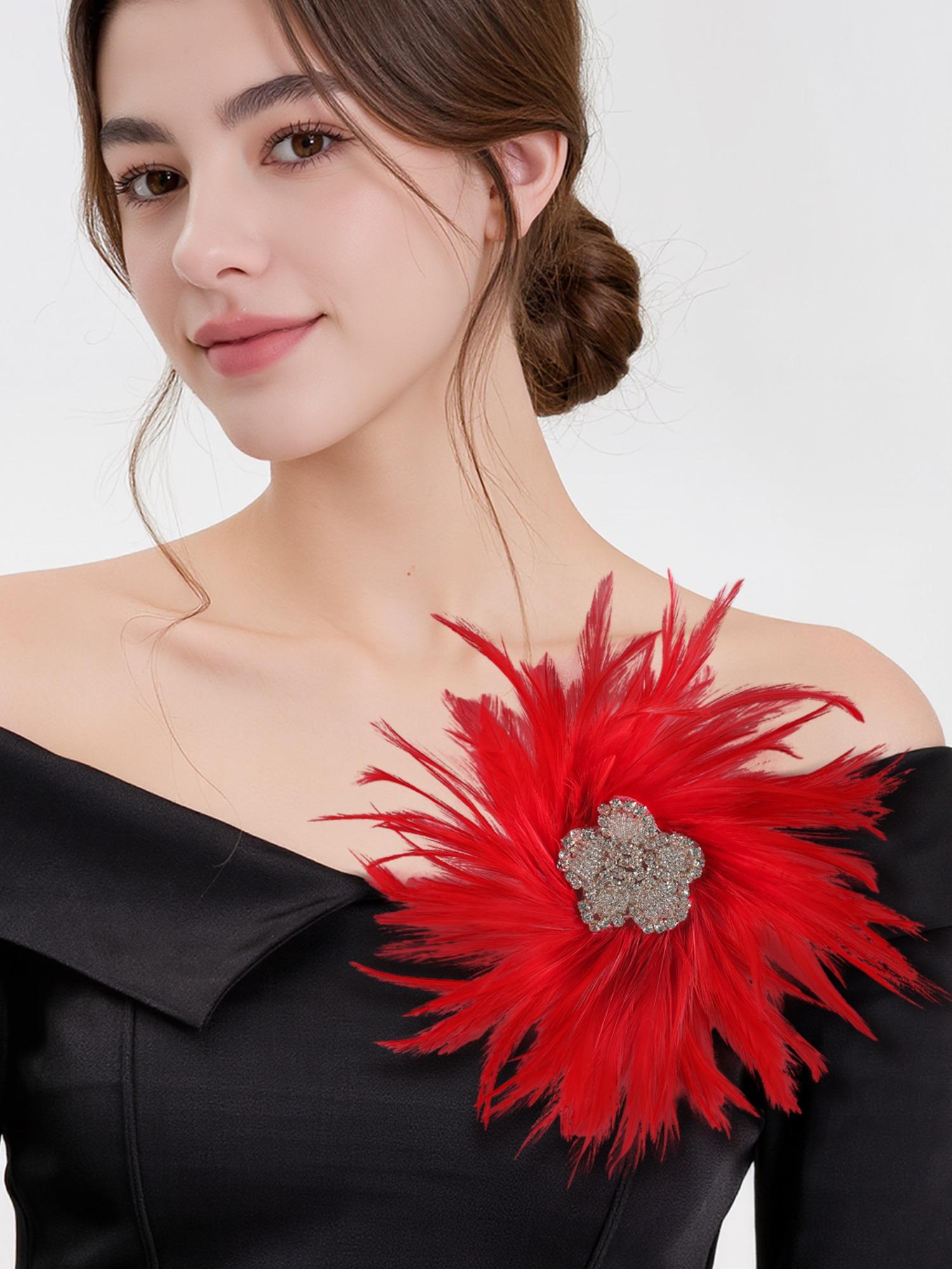 Sparkling Rhinestones Flower Feathered Hair Clip Hair Ornament for Festival Derby Event Gathering Cocktails Party Brooch Fash