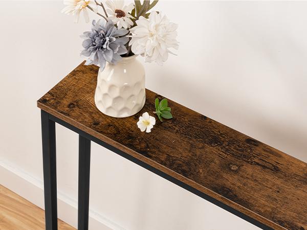 HOOBRO 63" Sofa Table with Charging Station，Narrow Console Table with Power Outlets, 5.9" Skinny Console Table, Slim Entryway Table