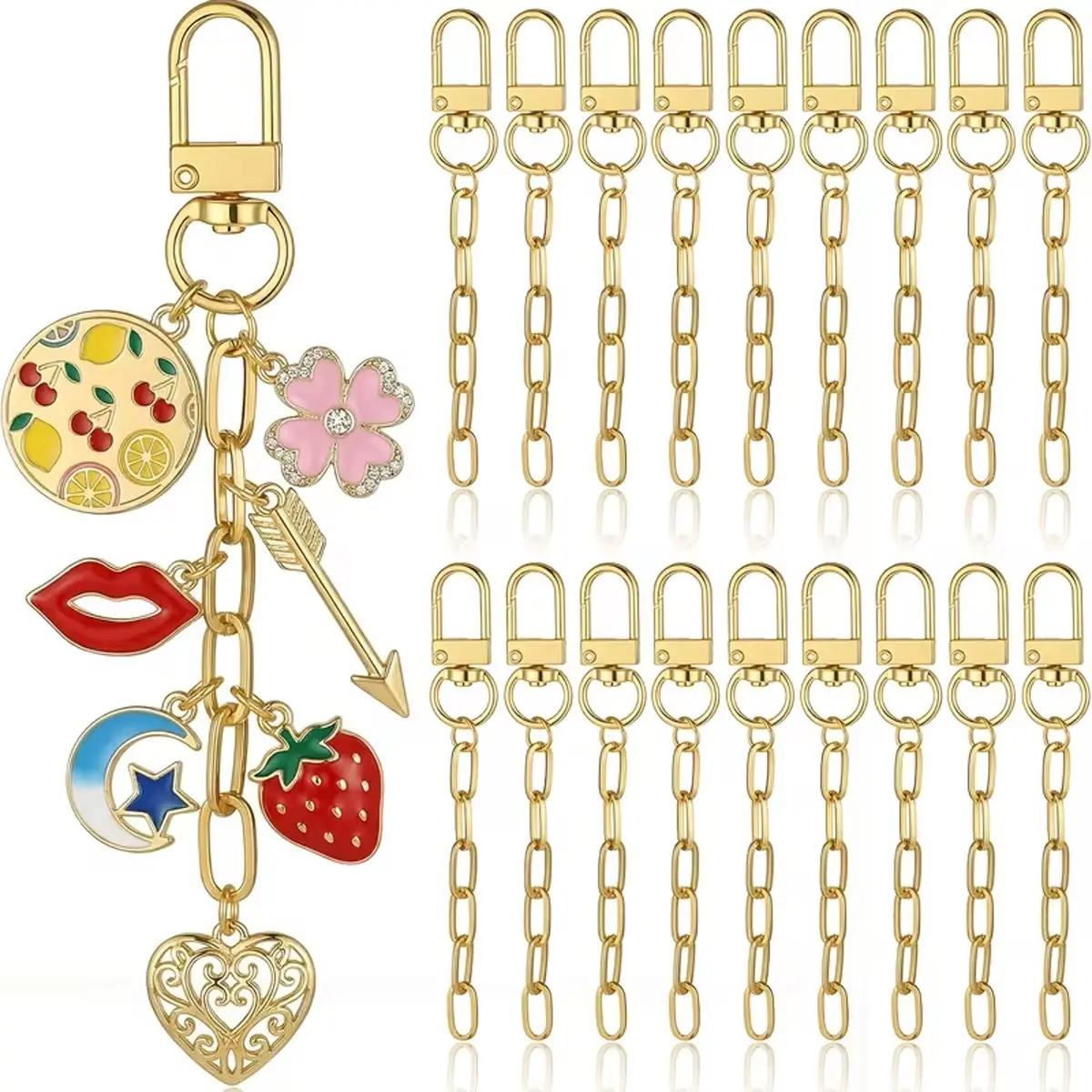 100-Piece Keychain Making Kit for Women, Includes Clasps, Chains, Hooks, Ideal for DIY Jewelry, 15 Clasps, 15 Chains, 70 Jump Rings