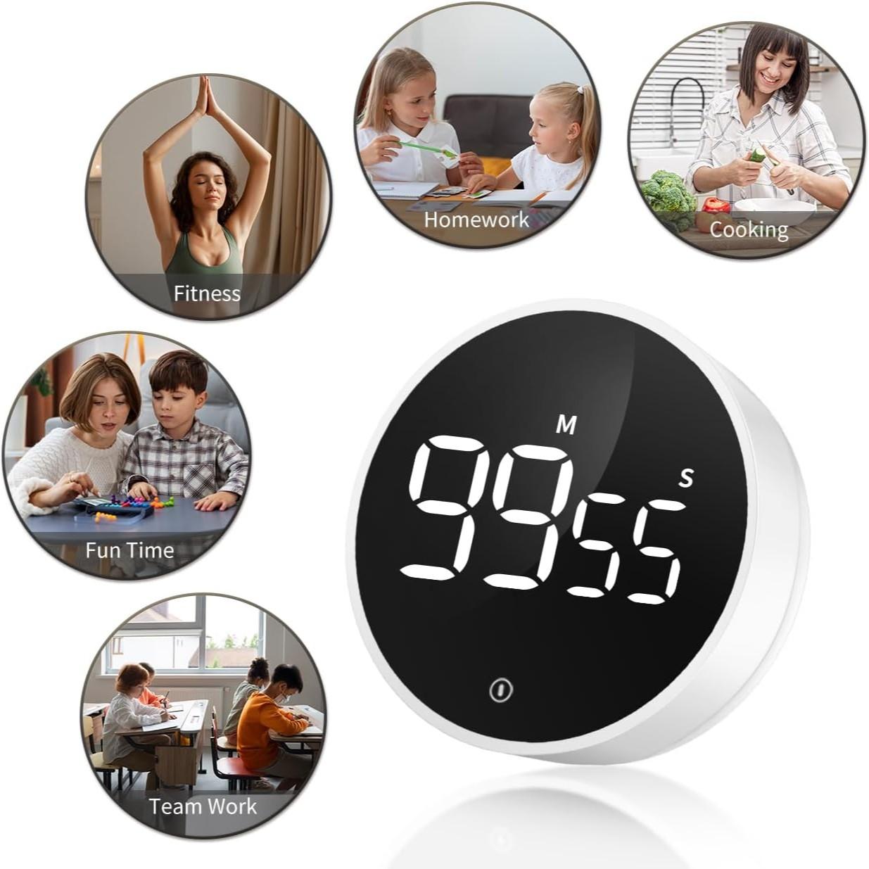 Multifunctional Timer for Kitchen, Kitchen Egg Timer, Fitness & Learning, Silent Digital Adjustable Timer, Portable Design, Space-Saving Compact, Durable Modern Look