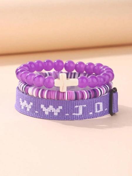 WWJD Beaded Bracelet, Fashionable Cross Charm Decor Bracelet for Women & Men, Trendy All-match & Exquisite Jewelry for Birthday Gift