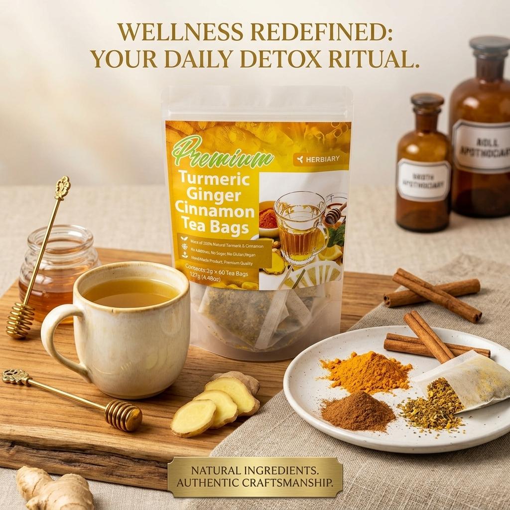 Premium Turmeric Tea Herbal Anti-Inflammatory Tea, Eco-Friendly Tea Bags, Contains Turmeric, Ginger and Cinnamon, Caffeine Free Detox Tea, Sugar Free Gluten Free Vegan Non-GMO, Keto-Friendly 100% natural