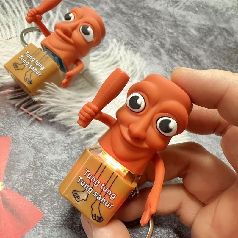 Funny Italian Brainrot Tung Tung Sahur Realistic Sound Keychain, Viral Stress Relief Press-Button Fidget Toy Gift for Adults and Kids