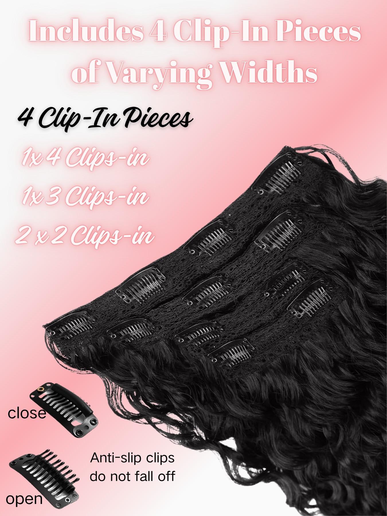 Curly Hair Extensions, 4PCS 16 inch Clip in Hair Extensions Lace Weft Short Curly Hair Extensions Clip Ins Invisible Natural Hairpieces for Women