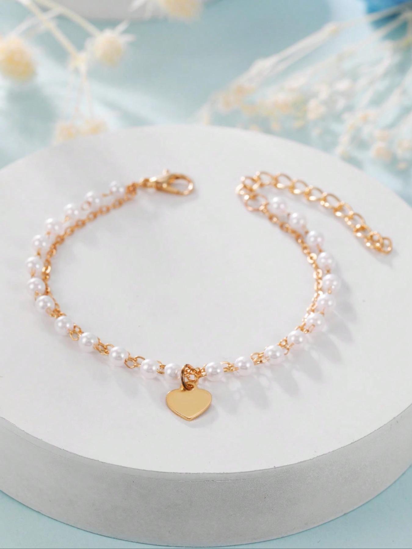 New Style Heart Pearl Beaded Bracelet, Vintage Fashion Jewelry for Women, Elegant Birthday Gift Idea, Versatile Accessory for All Occasions