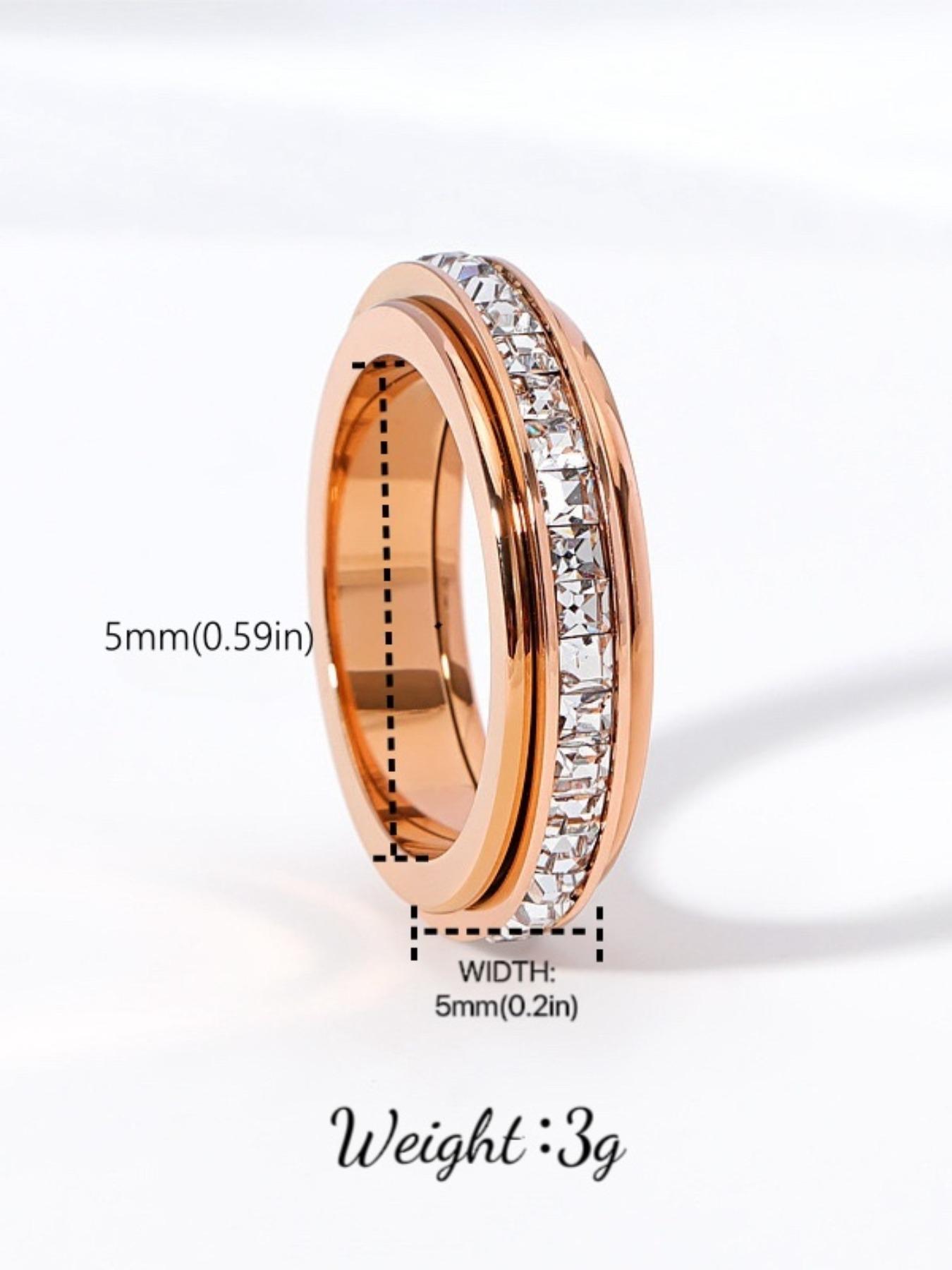 New Rhinestone Circle Small Square Drill Unique Stress Relief Rotatable Statement Ring Jewelry, Fashionable Accessory for Women & Men