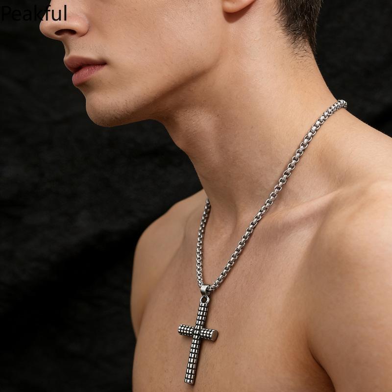 Vintage Cross Pendant Necklace,trending distressed granular finish charm with unique indie design.Retro aged texture and versatile daily matching style, sturdy metal build,perfect for streetwear styling,casual hangouts and everyday fashion collocation.