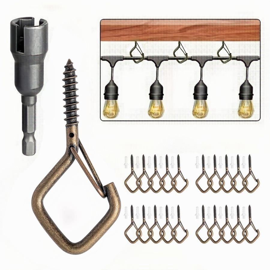 Hanging Screw Hooks with Accessories, 20pcs Outdoor String Light Hanging Hooks for Plants Wall Wood Ceiling Installations