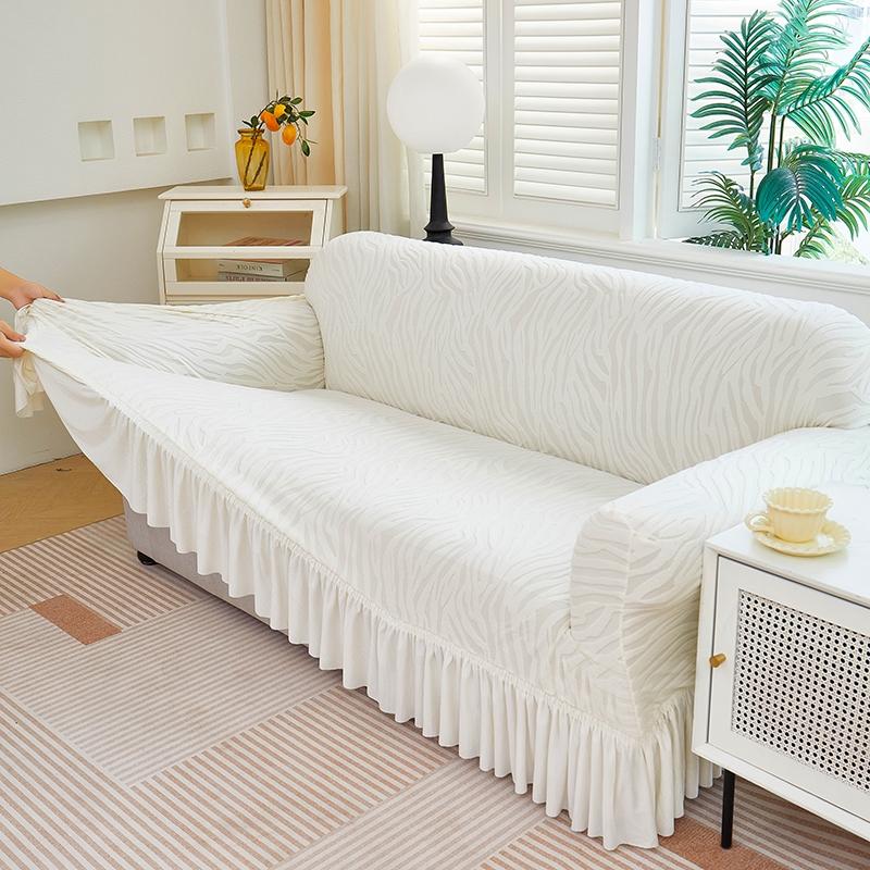 1pc Solid Color Microfiber Water Wave Elastic Stretch Sofa Cover, Elastic Couch Cover, Elastic Sofa Slipcover, Slip Resistant Sofa Protector with Skirt, Easy Care Dust Cover for 1 to 4 Seater Sofas, Home Decoration