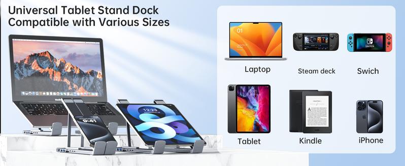 Mukiya USB C Laptop Stand with Docking Station, 7 in 1 USB C Hub with 4K HDMI, 3xUSB C, 2xUSB A, 1xSD, 1xTF Port for MacBook/Dell/HP/Surface/Lenovo Springtok