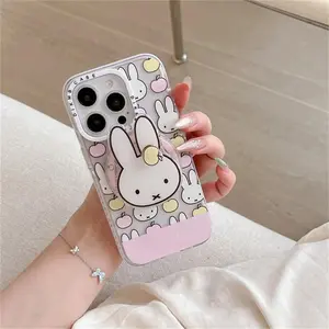 Cute Line Miffy Rabbit Magnetic Phone Case for iPhone 17 13 14 15 Pro 16 Pro Max Cover With Magsafe Rotate Stand Cartoon Funda
