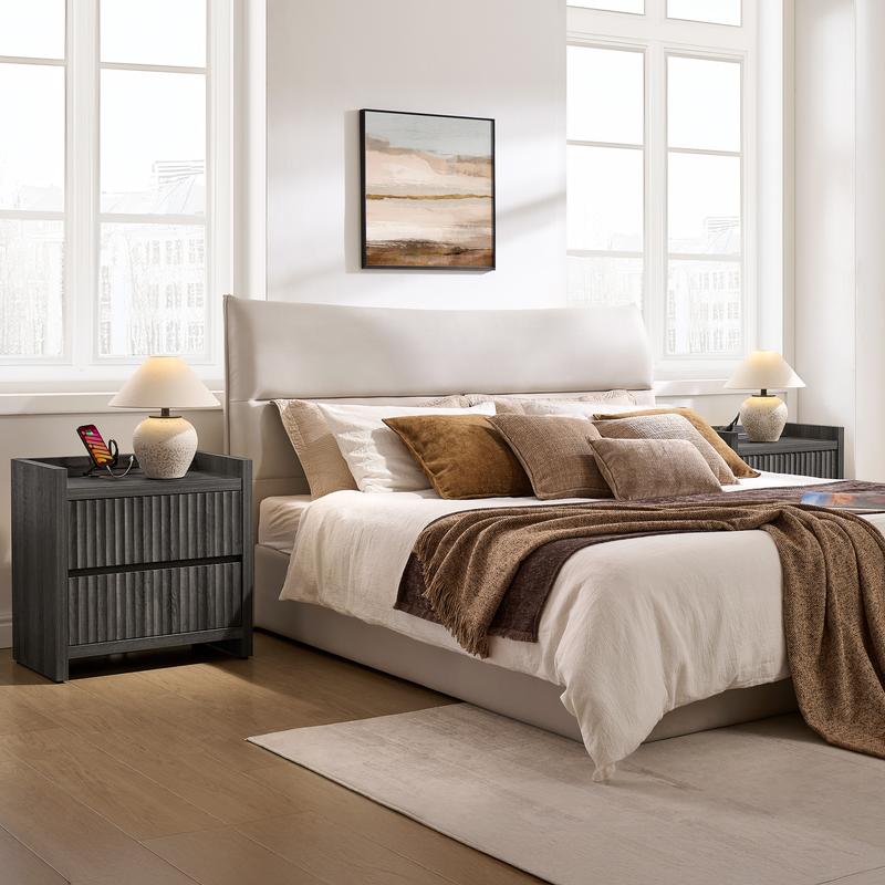SICOTAS Night Stand Set of 2 Fluted Nightstands with Charger Station, Large Modern Nightstand Bedside Table End Table with 2 Drawers, 25" Wide Farmhouse Night Stands for Bedroom, Sofa Side SICOTAS Night Stand Set of 2 Fluted Nightstands with Charger Station, Large Modern Nightstand Bedside Table End Table with 2 Drawers, 25" Wide Farmhouse Night Stands for Bedroom, Sofa Side