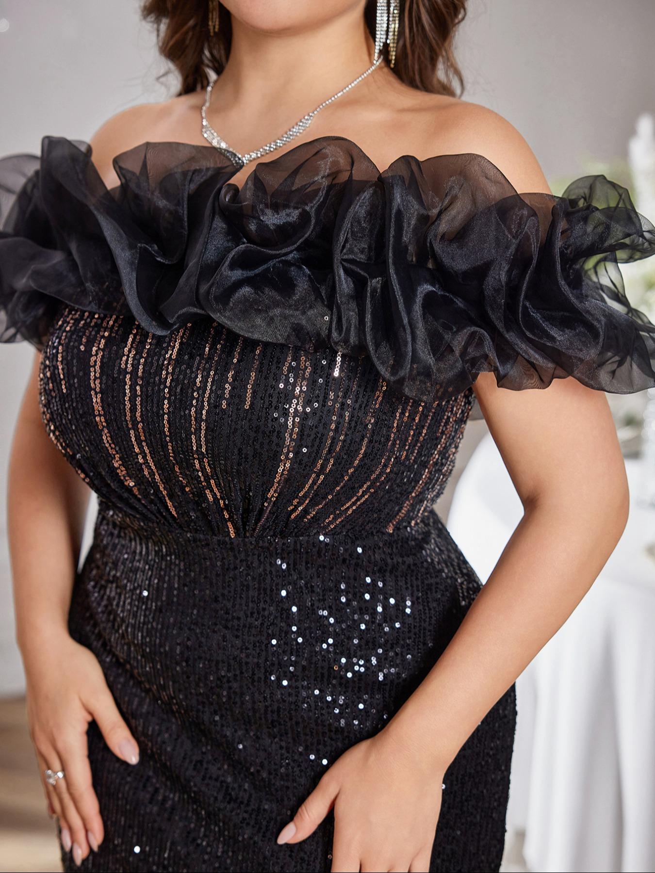 Off Shoulder Backless Adjustable Strap Fit Sequin Gradient Evening Dress, Sleeveless Party Gown, Random Cut Design, Elegant Woven Formal Wear