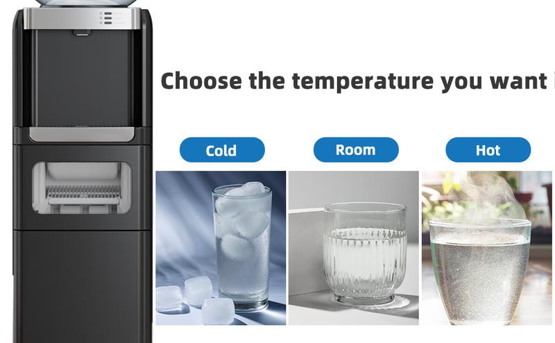 Antarctic Star 3-in-1 Hot and Cold Water Cooler Chiller System Dispenser with Built-in Ice Maker, for 3 to 5 Gallon Bottle Water Dispenser，with Child Safety Lock，Black