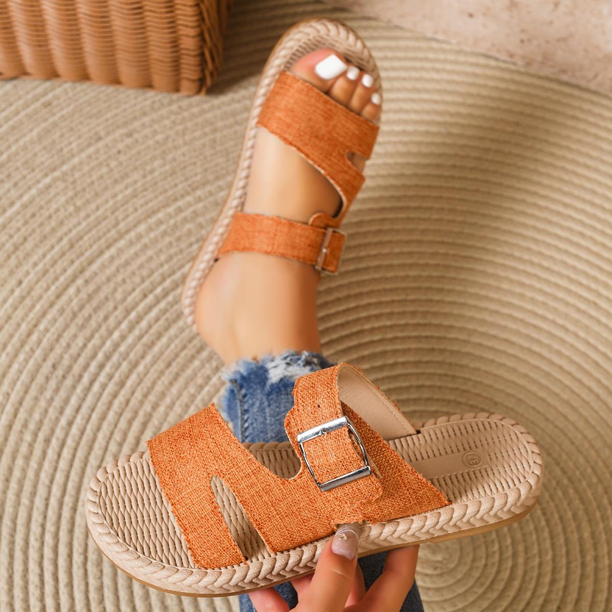 2026 Summer New Arrivals: Linen One-Strap Sandal for Women, Retro Bögen Style, Thick-Soled Outdoor Sandal.