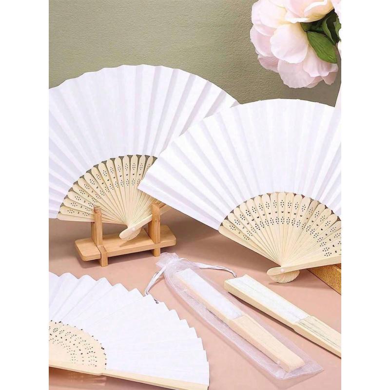 10-Pack Blank White Folding Paper Fans With Bamboo Ribs, Lightweight Portable Hand Fans, Elegant Versatile Style For Weddings, Parties And DIY Crafts, Perfect For Custom Decoration And Various Occasions