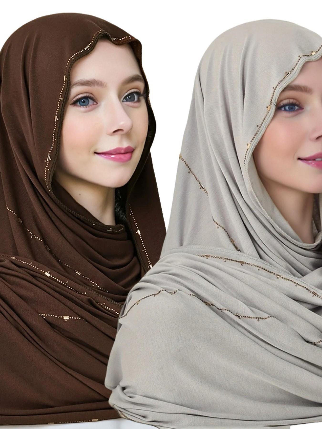 Elegant Beaded Muslim Women Headscarf Scarf, Soft Lightweight Summer Shawl for Prayer, Ramadan & Daily Wear, Stylish Hijab Accessory Elegant Beaded Muslim Women Headscarf Scarf, Soft Lightweight Summer Shawl for Prayer, Ramadan & Daily Wear, Stylish Hijab Accessory
