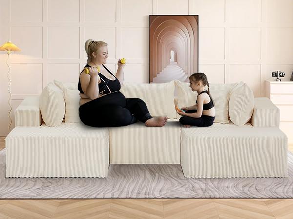 Juikury Cloud 4-6 Seat Sectional Couch,DIY Combination Sectional Couches Modular Sofa with Deep Seat Reversible Ottoman for for Living Room Bedroom