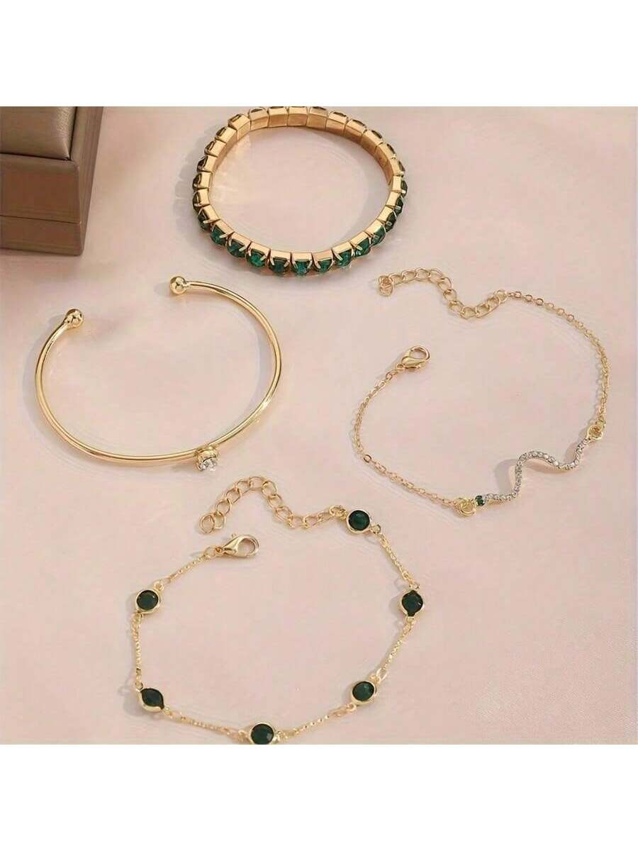 Women's Rhinestone Bangles Set, Stackable Design for Daily Party Wear, Fashion Accessory for Stylish Look, Rhinestone Decorated Bangle