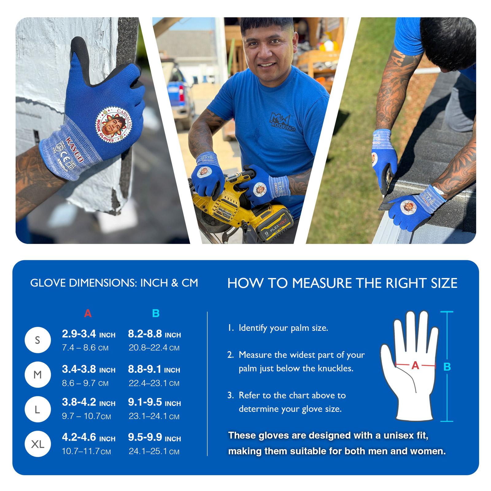 KAYGO x PV Roofer Safety Work Gloves - Blue Seamless Nylon MicroFoam Nitrile Grip for Roofing Construction General Use CE Certified EN388 4131