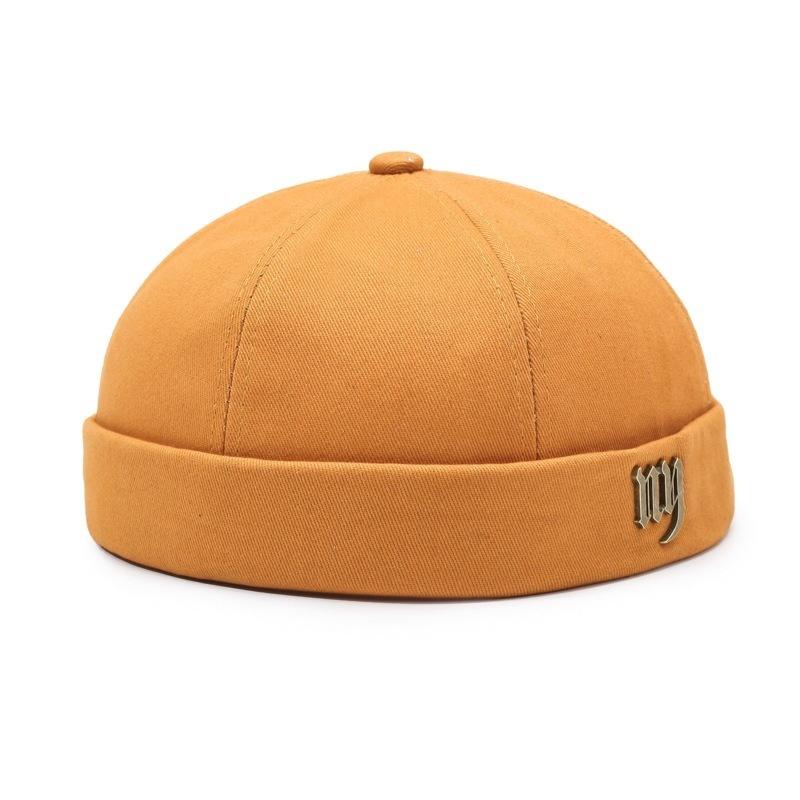 Vintage Gothic Ny Metal Letter Docker Hat, Skull Cap, Street Style, Neutral Hip Hop, Beanie with Gold Emblem, Casual Daily Wear