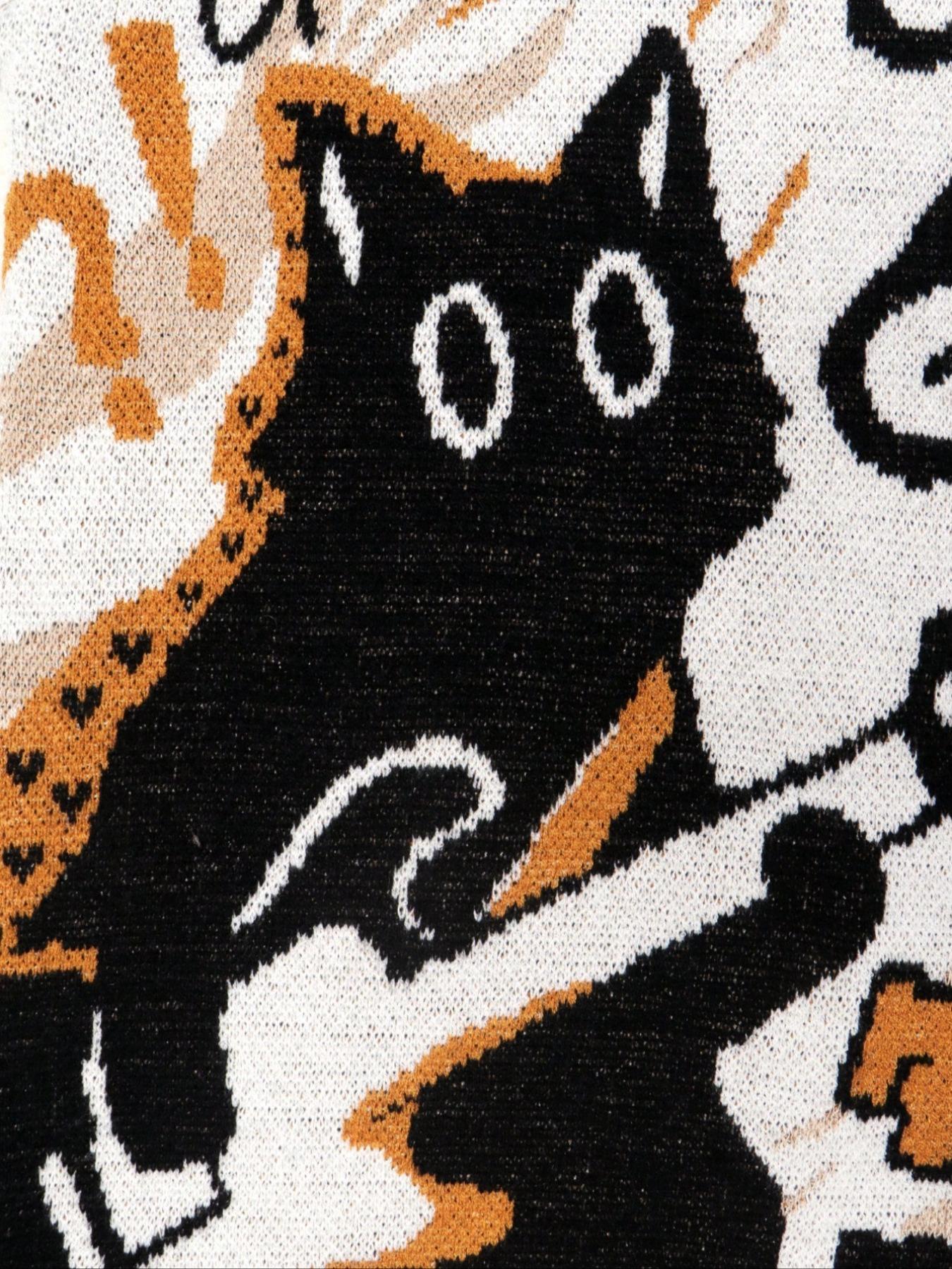 Autumn Winter Unisex Casual Knit Pullover Sweater, Round Neck Long Sleeve Cartoon Pattern Top, Loose Fit School Back-To-School Wear