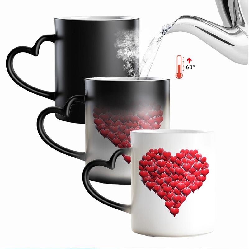 1pc Red Hearts Design Magical Color Changing Mug with Heart-Shaped Handle, 11oz Unique Heart Design, Perfect for Birthdays, Mother'S Day, Valentine'S Day
