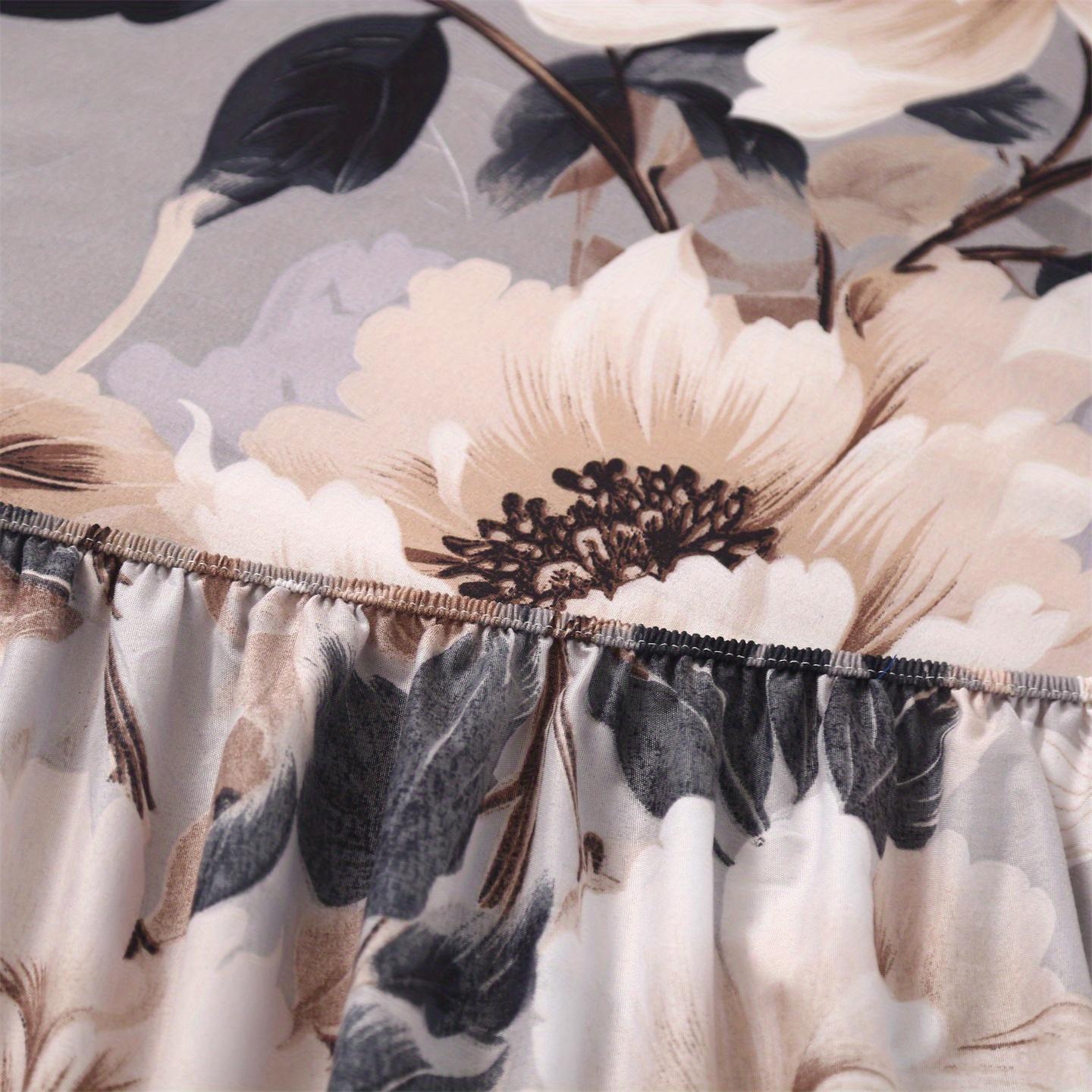 3pcs Floral Print Bedding Set, Floral Sheets, Soft and Comfortable, Suitable for Bedroom, Guest Room, Includes One Fitted Sheet + Two Pillowcases, No Core, Bed Sheet Replacement, Fitted Sheet With Pillowcases, Printed Floral Design, Comfortable Sheet Set