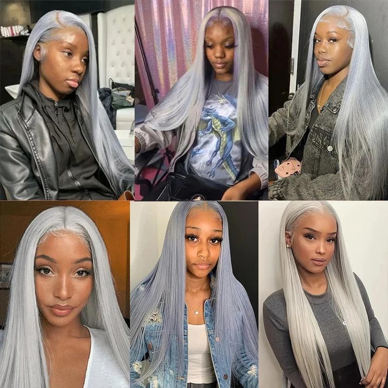 Bling Hair Silver Grey Color Straight 13x4 Lace Front Wig Human Hair Brazilian Transparent Lace 13x6 Frontal Wigs For Women Human Hair Preplucked  #TikTokShopBlackFriday