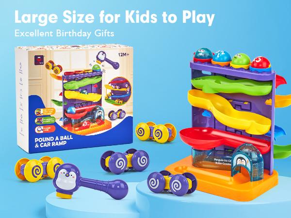 Hahaland 2 in 1 Pound Ball Toy & Car Ramp Race Track，Toddler Toys for 1 Year Old Boy，Learning Early Developmental Montessori Toys for 2 Year Old Christmas Birthday Easter Gifts Stocking Stuffers