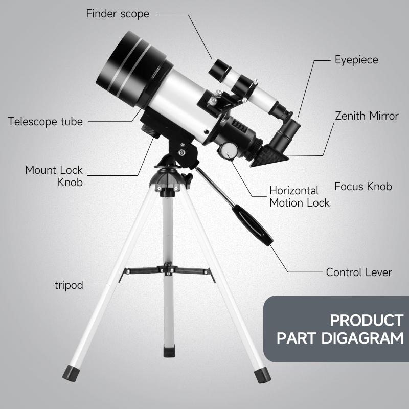 70mm Aperture 300mm Focal Length 150X Astronomical Telescope, Perfect for Science Education & Nature Exploration, Ideal Holiday Gift for Family and Friends