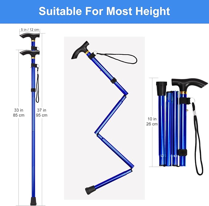 5-Section Folding Cane, Lightweight Adjustable Portable Walking Stick for Balanced Mobility, Stylish Hiking Gear for Men and Women, Hiking Stick Pole