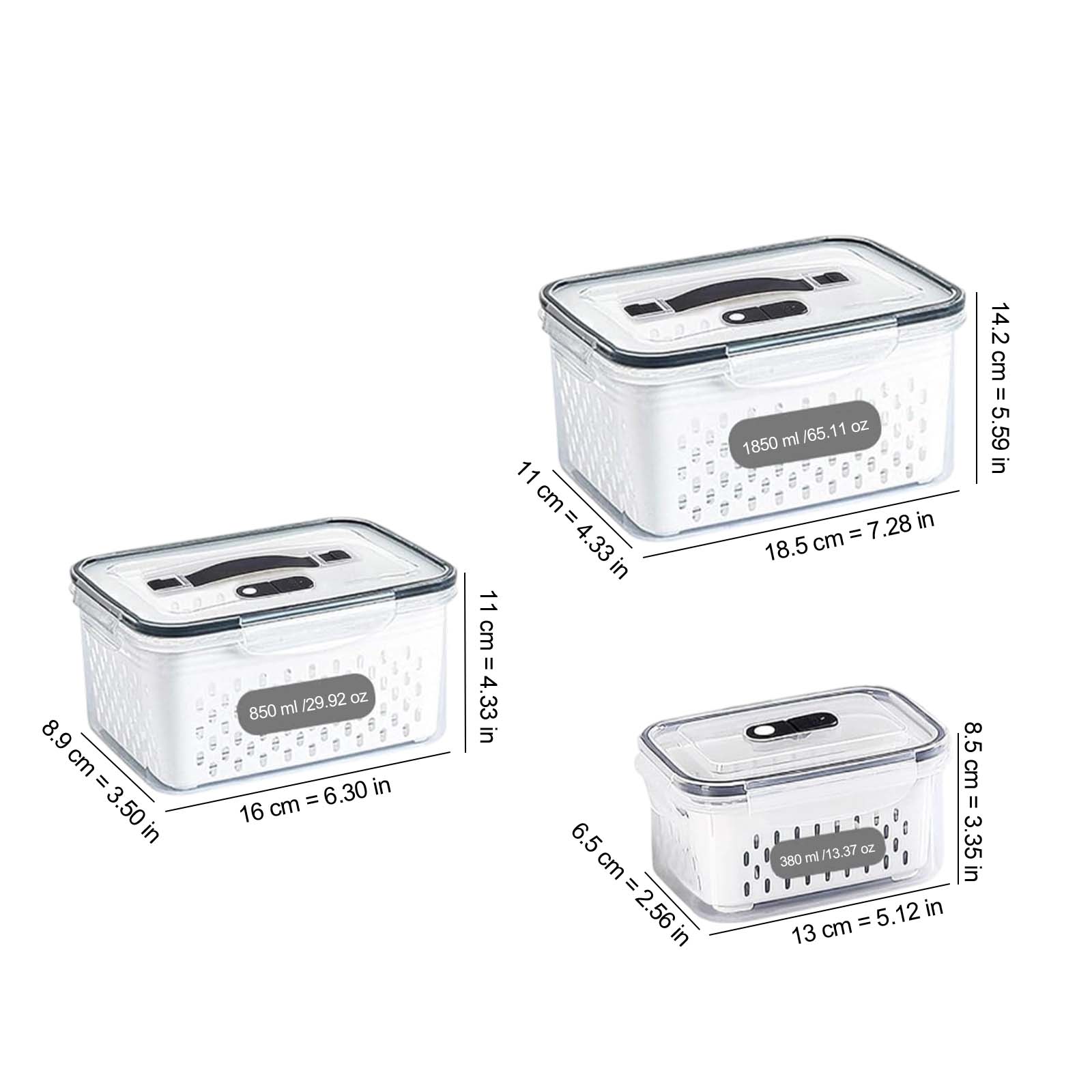 3pcs/5pcs Large Capacity Storage Boxes, Water Drainage/food Preservation Dual-Function Fruit Vegetable Containers, Lid with Handle Refrigerator Box