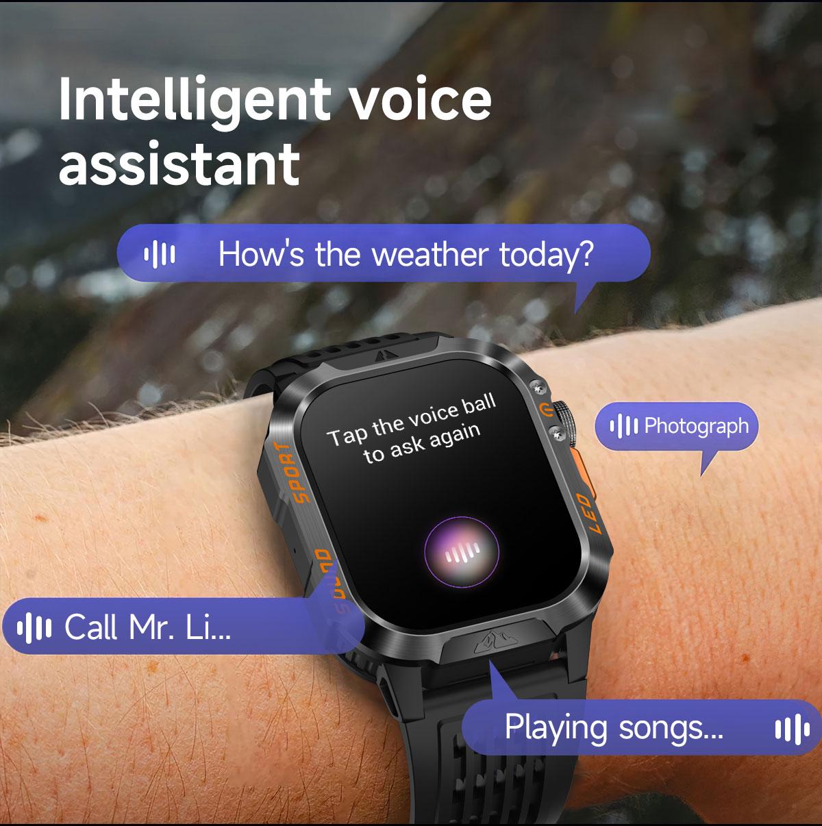 HT46 Outdoor Smart Watch Bluetooth Calling Heart Rate Sleep Blood Oxygen Monitor LED Light for Cycling Hiking Camping