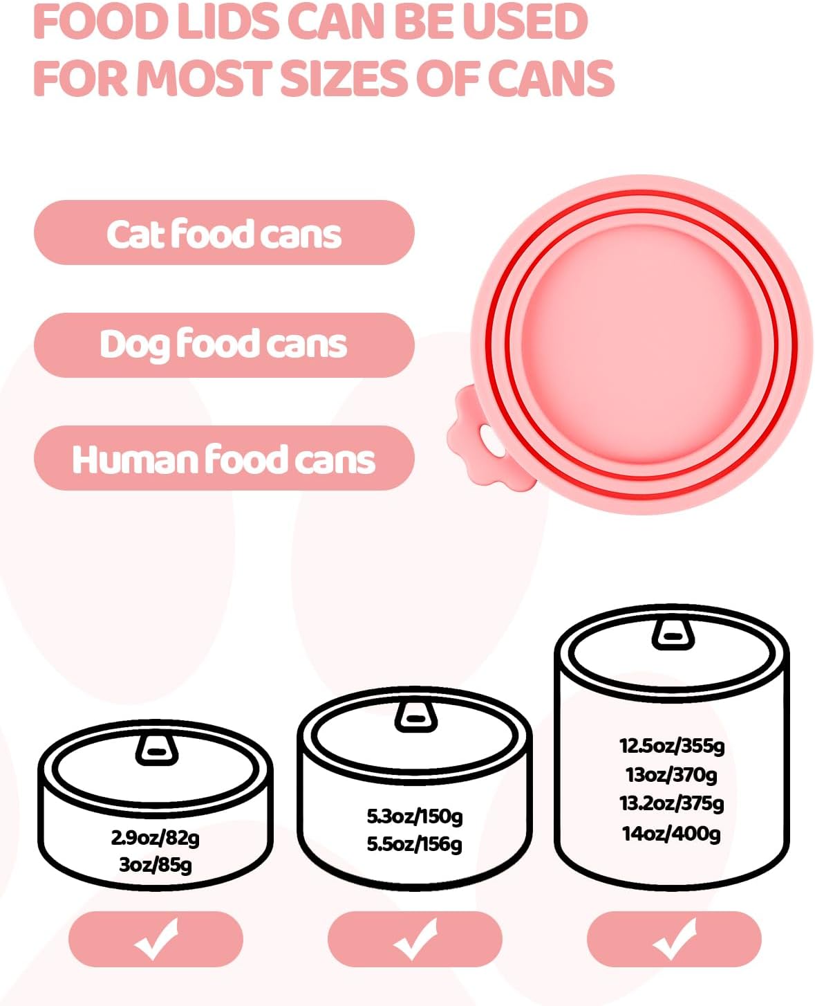 4 PCS Cat Food Can Covers Lids Set, Silicone Pet Food Can Lids with Multi-Function Cat Food Spoon and Opener, Cat Bar Squeezer for Cats and Dogs (Pink)