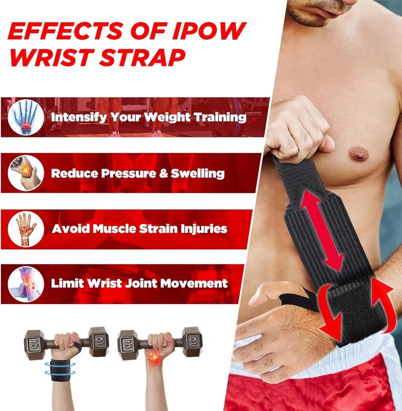 IPOW 18'' Professional Wrist Wraps for Weightlifting 2 Pack(IPF Approved), Heavy Duty Gym Wrist Straps for Working Out, Weight Lifting Wrist Brace for Men & Women, Wrist Support with Thumb Loop