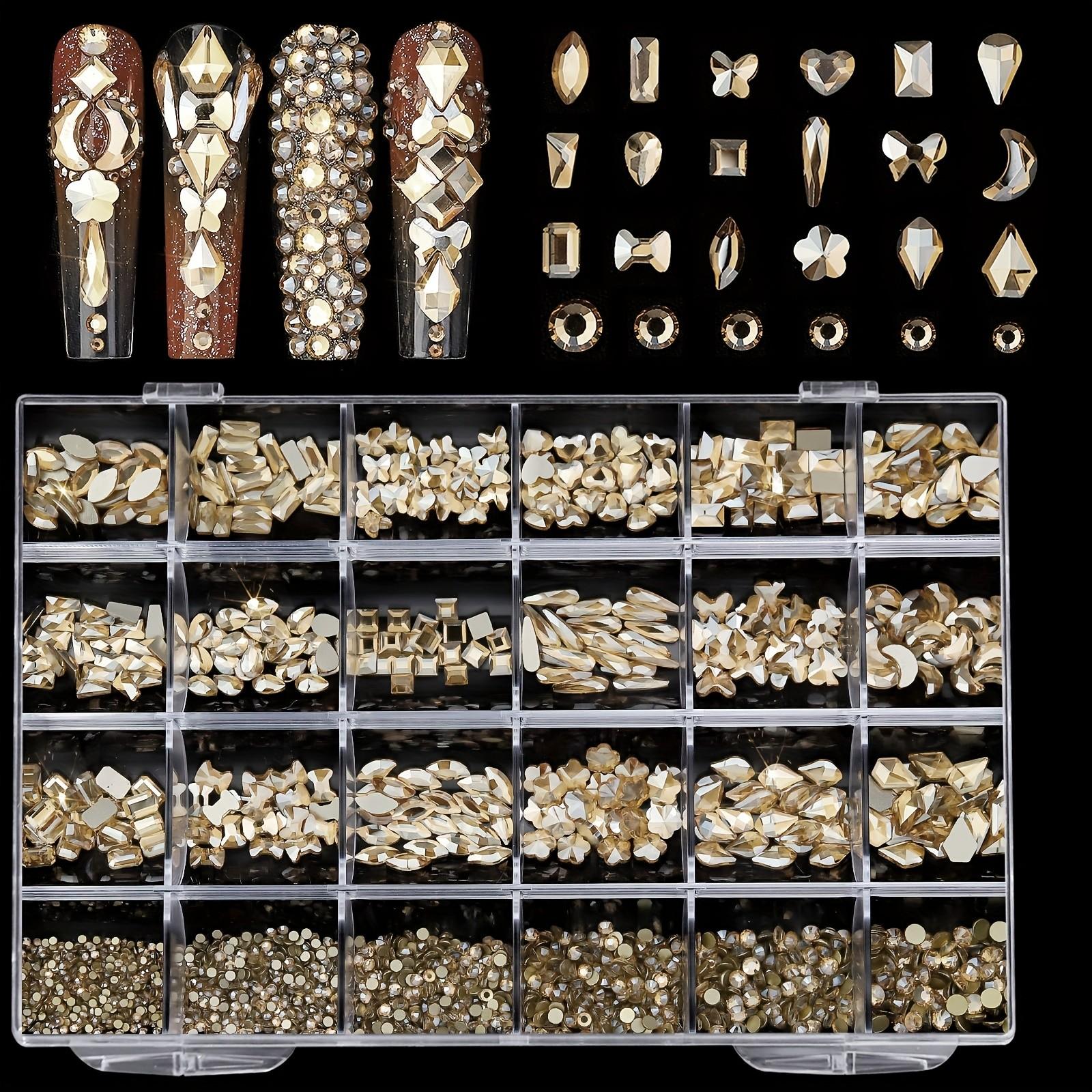 24 Grid Nail Art Box with Multi-Style Rhinestone Tray, Suitable for Salon Use, 24 Compartments for Rhinestone Storage, DIY Nail Design