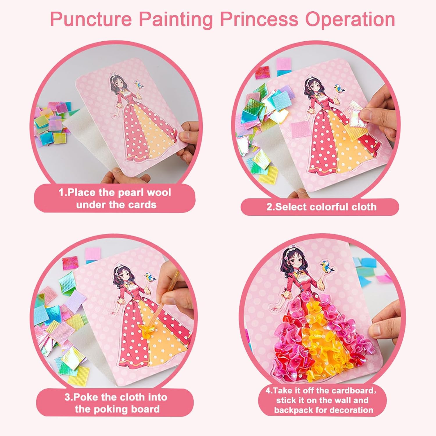 Poke-in DIY Crafts for Girls Princess Dress-up Puncture Painting Sets 12 Sheets Summer Activity Birthday Party Christmas Gifts for Boys Girls Fabric Cloth Pearl Cotton