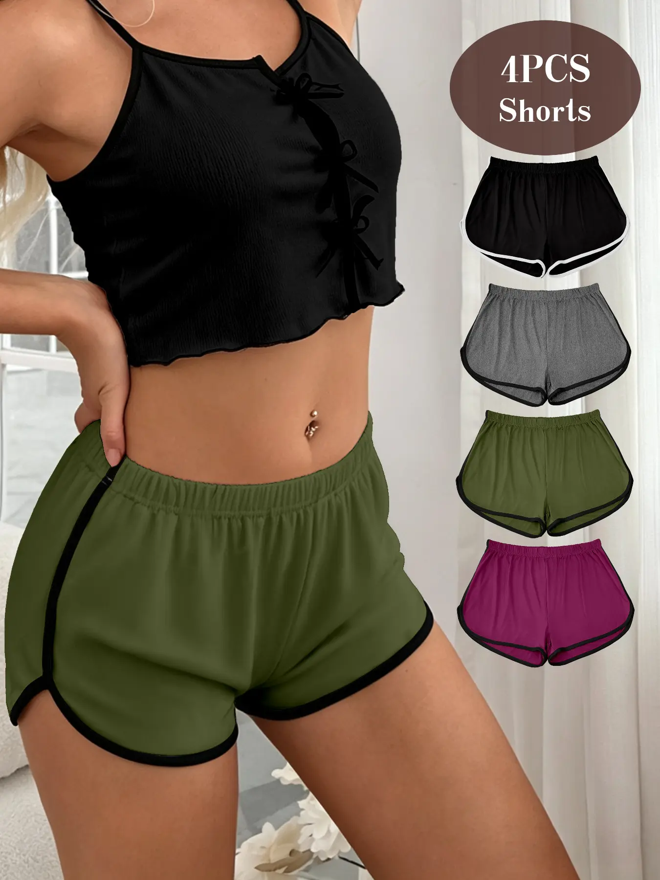 Women's Contrast Binding Elastic Waist Sleep Shorts Nightwear, Soft Comfy Breathable Shorts for All Seasons, Comfy Loungewear for Women, Womenswear, Pjs, Ladies Loungewear