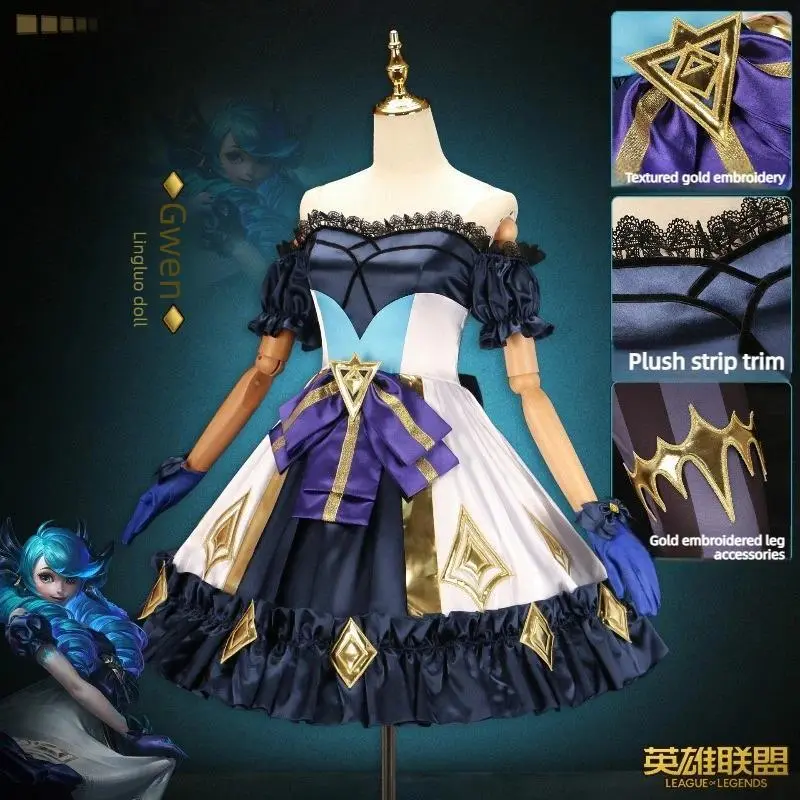 New Game LOL Gwen Cosplay Costume Game Cos LOL Cosplay New Hero Gwen Gothic Dress Lolita Costume and Cosplay Wig Role Play Sets