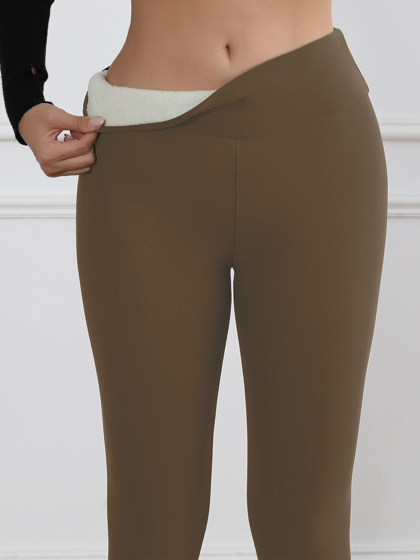 Women's Leggings with Fleece Lining, Solid Sports Leggings, Warm Winter Workout Pants for Fitness Running Outdoor Activities Yoga